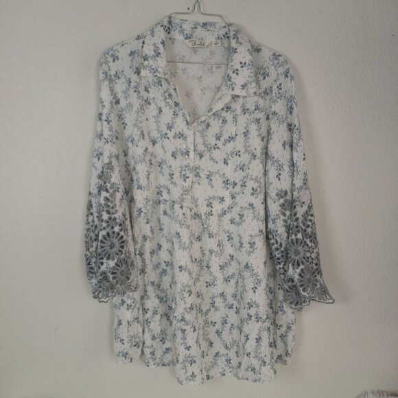 Caffe Marrakesh Boho Peasant Floral Blouse with Lace Accent Sleeves - Picture 6 of 8